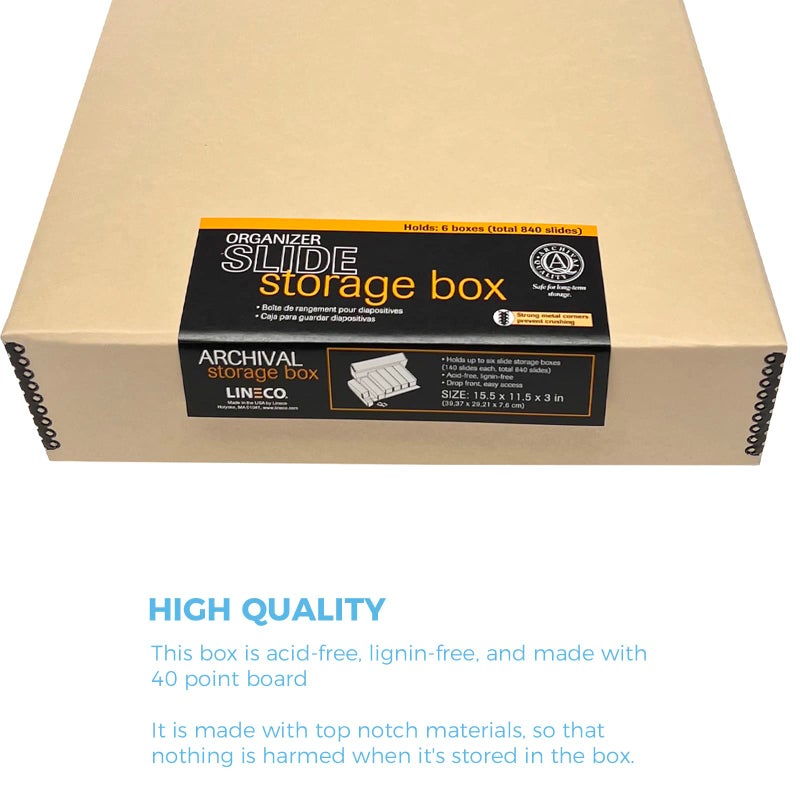 Lineco, Archival Slide Storage Box 15.5" x 11.5" x 3", Holds Up to 840 Films, With 6 Inner File Cases, Tan - Image 4